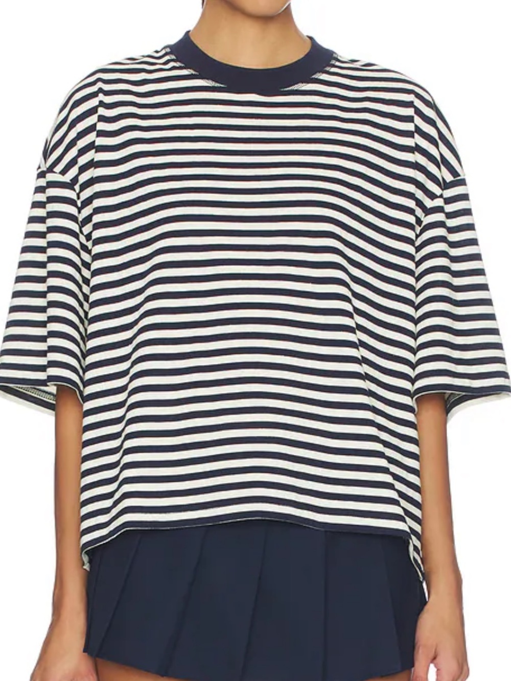 Lioness Bloom Short Sleeve Tee in White Navy Stripe - medium